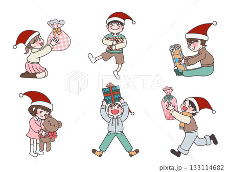 プレゼントをもらう子供のイラストセット 133114682