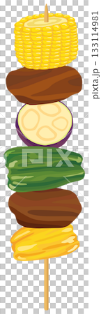 バーベキュー の串 パプリカ、ピーマン、なす、トウモロコシ ベクター素材 133114981