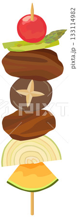 バーベキュー の串 かぼちゃ、玉ねぎ、椎茸、アスパラガス、ミニトマト ベクター素材 133114982