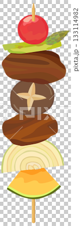 バーベキュー の串 かぼちゃ、玉ねぎ、椎茸、アスパラガス、ミニトマト ベクター素材 133114982