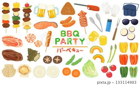 バーベキューのイラストセット ベクター素材 133114983