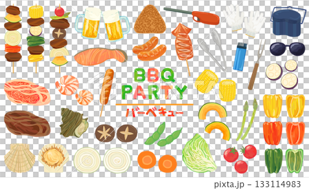 バーベキューのイラストセット ベクター素材 133114983