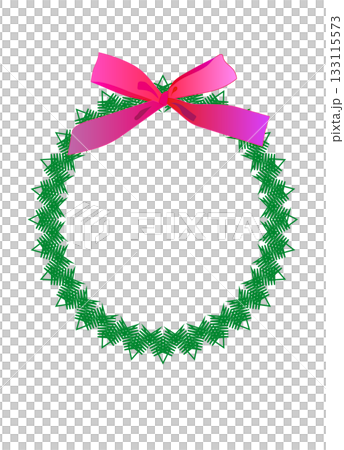 聖誕花圈和粉紅色絲帶裝飾框 133115573