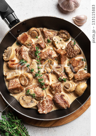 Creamy Chicken Meat and Mushroom Stroganoff 133115883
