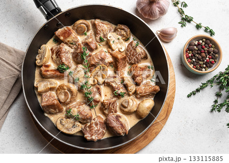Creamy Chicken Meat and Mushroom Stroganoff 133115885