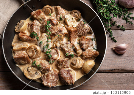 Creamy Chicken Meat and Mushroom Stroganoff Creamy Chicken Meat and Mushroom Stroganoff 133115906