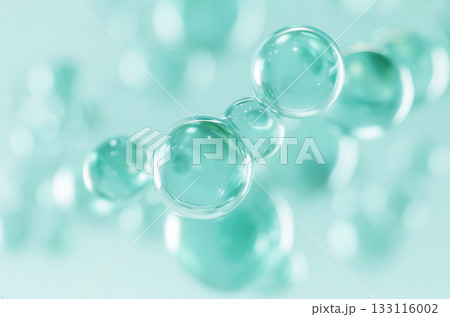 透明感のある青緑色の美容分子イメージ・CICAやヒアルロン酸の潤いを表現した背景 133116002
