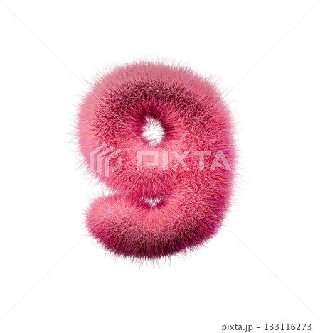Pink fur Font Number 9 NINE 3D 133116273