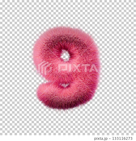 Pink fur Font Number 9 NINE 3D 133116273