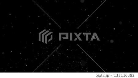 Falling snowflakes isolated on black background. Winter snow overlay texture for VFX, compositing, motion graphics and atmospheric effects 133116382
