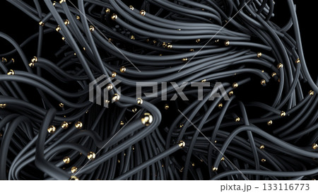 Shimmering braided cords with cinematic light, Highend braided conduit featuring shimmering gold particles illuminated by subtle cinematic lighting for luxury backgrounds 133116773