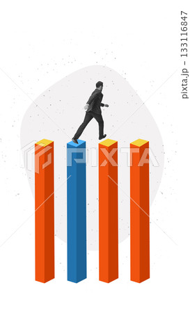 Conceptual artwork of team pointing at giant colorful pie chart with lines Conceptual artwork of team pointing at giant colorful pie chart with lines 133116847