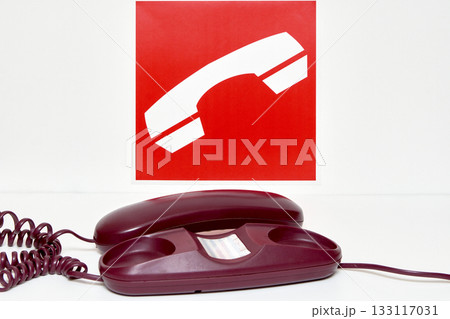 Fire fighter telephone on the wood. 133117031