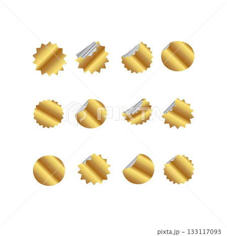 gold silver White tags paper round stickers with peeling corner and shadow rounded plastic mockup sticker mockup 133117093