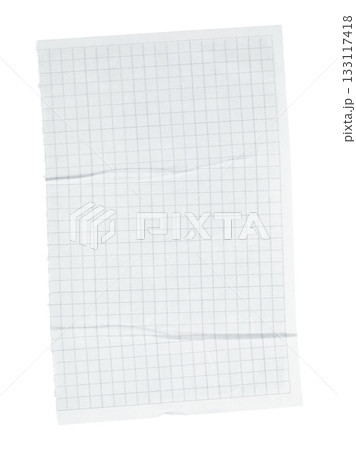 Crumpled squared notebook sheet isolated on transparent background. Wrinkled paper texture, perfect for design, mockups, and creative projects Crumpled squared notebook sheet isolated on transparent background. Wrinkled paper texture, perfect for design, mockups, and creative projects 133117418