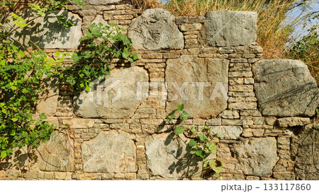 Sirsukh wall in Taxila shows arranged stones reflecting Kushan era construction technique 133117860