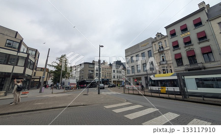 City tram running in the city in Antwerp 133117910