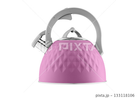 kettle with whistle, matte Pink color, with rhombus texture on isolated and white background kettle with whistle, matte Pink color, with rhombus texture on isolated and white background 133118106