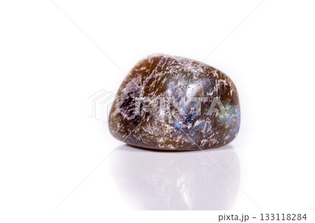 Macro mineral stone Labradorite on white background Macro mineral stone Labradorite on white background 133118284
