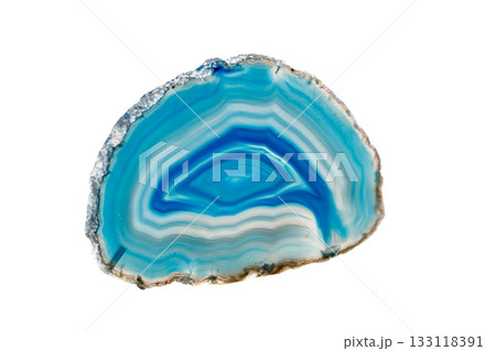 Macro mineral stone Blue Agate breed a white background 133118391