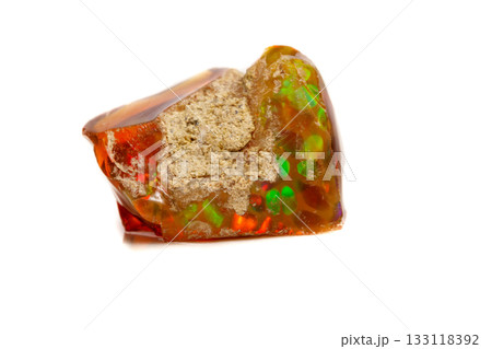 Macro Opal mineral stone in rock on white background 133118392