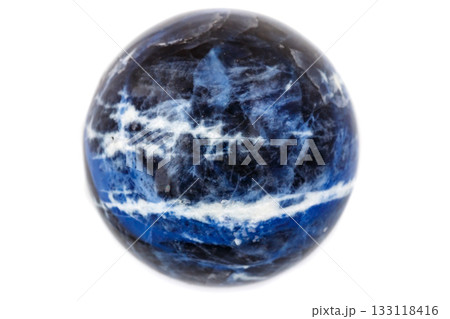 Macro mineral stone Sodalite ball on white background Macro mineral stone Sodalite ball on white background 133118416