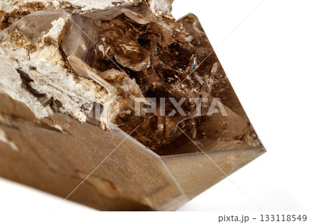 Macro mineral stone smoky quartz on a white background Macro mineral stone smoky quartz on a white background 133118549