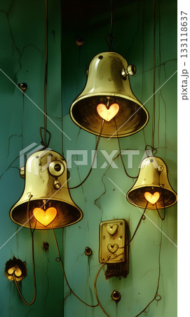 Quirky Bells with Glowing Hearts in a Vintage Setting 133118637