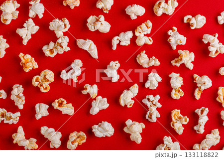 box with popcorn on a red background box with popcorn on a red background 133118822