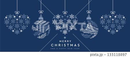 merry christmas card with hanging ball decoration vector illustration merry christmas card with hanging ball decoration vector illustration 133118897