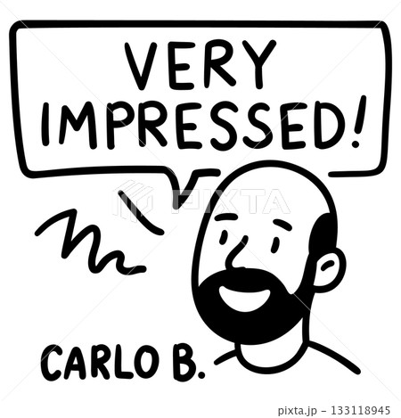 Doodle man with speech bubble Very Impressed hand drawn style for testimonial and review templates 133118945