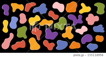 Colorful blob amoeba torn jagged edge shapes on black background vector Colorful blob amoeba torn jagged edge shapes on black background vector 133118956