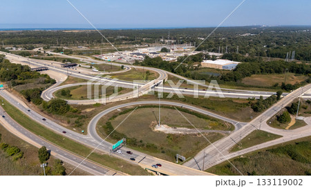 Aerial view of the new highway interchange under construction 133119002