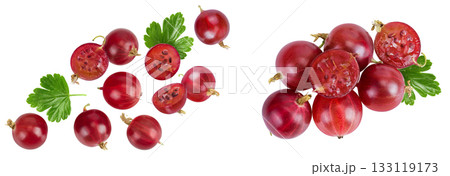 Red gooseberry isolated on white background. Top view. Flat lay. Red gooseberry isolated on white background. Top view. Flat lay. 133119173