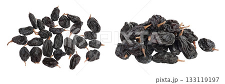 Black raisin isolated on white background . Top view. Flat lay 133119197