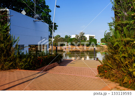 Ronda del Sinu walking path along the river bank in the city of Monteria, Colombia. 133119593