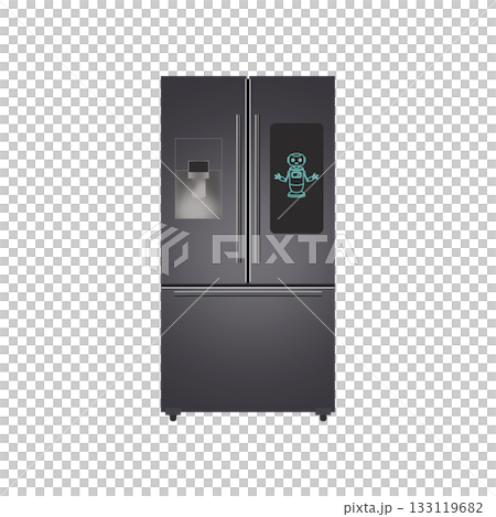 Smart Refrigerator with Digital Screen and Robot Assistant.Transparent Background. Smart Refrigerator with Digital Screen and Robot Assistant.Transparent Background. 133119682