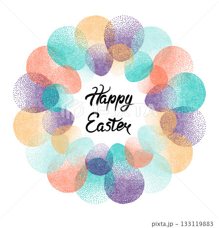 Happy Easter card design. Round frame with Easter eggs 133119883