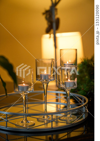 Romantic Candle lit dinner, eating by candlelight, rustic dinner party, vintage 133120090