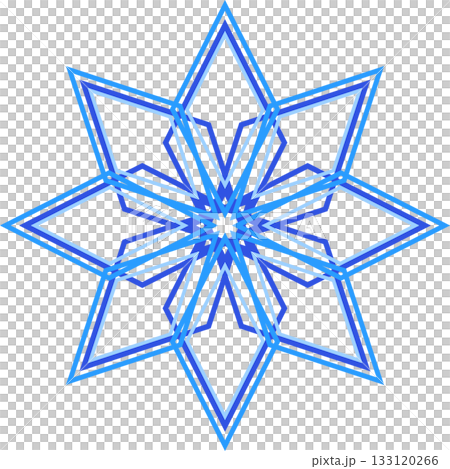 Blue geometry snowflake illustration. Winter mandala ornament on white background. Star with eight rays. Strict Christmas snowflake of straight lines Blue geometry snowflake illustration. Winter mandala ornament on white background. Star with eight rays. Strict Christmas snowflake of straight lines 133120266