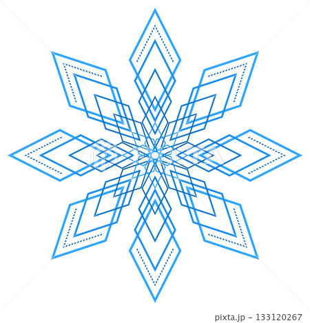 Blue snowflake vector illustration. Geometrical mandala on white background. Star with eight rays. Winter design element. Strict Christmas snowflake of rhombuses 133120267