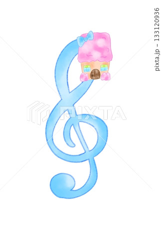 かわいい家の付いた音符 133120936