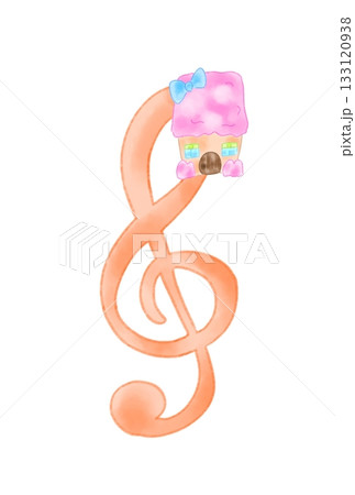 かわいい家の付いた音符 133120938