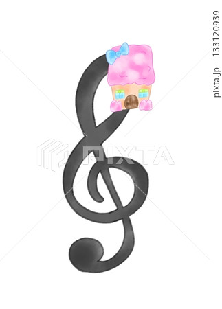 かわいい家の付いた音符 133120939