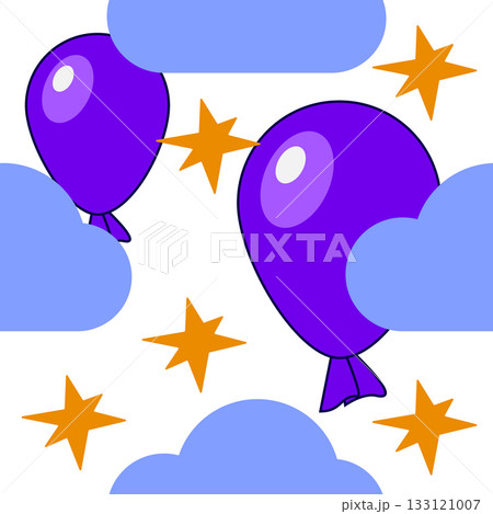 Bright Seamless Pattern of Colorful Cartoon Balloons on Transparent Background 133121007