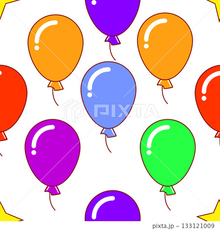 Bright Seamless Pattern of Colorful Cartoon Balloons on Transparent Background 133121009