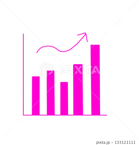 右肩あがりに上昇するグラフのイラスト　ピンク 133121111