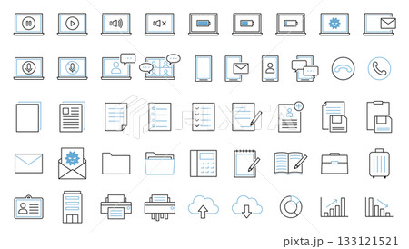 ビジネス　アイコン　ベクター　シンプル　複数　パソコン　スマホ　出張　プリンター　グラフ　社員証 133121521
