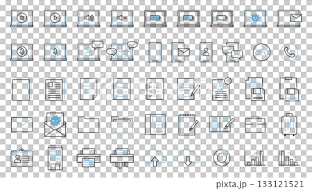 ビジネス　アイコン　ベクター　シンプル　複数　パソコン　スマホ　出張　プリンター　グラフ　社員証 133121521