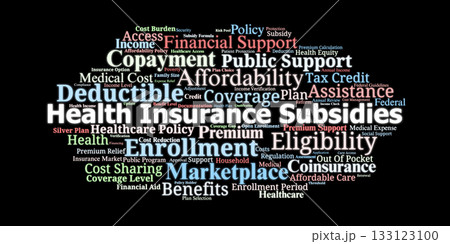 Health Insurance Subsidies Word Cloud. Key Terms On Coverage, Costs, Eligibility, And Support Health Insurance Subsidies Word Cloud. Key Terms On Coverage, Costs, Eligibility, And Support 133123100